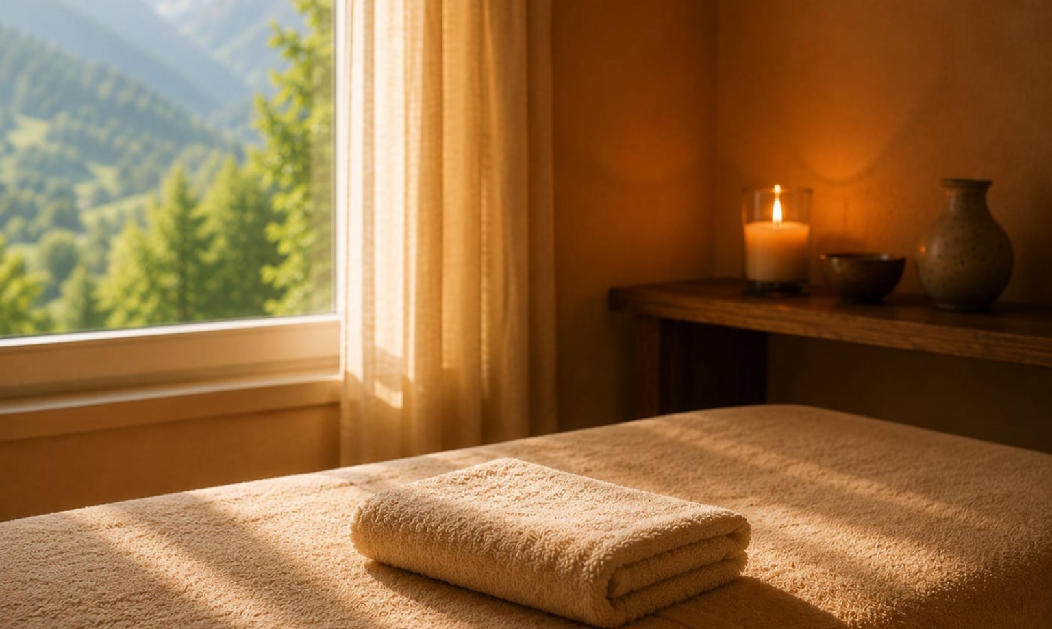 Warm, candle-lit massage room